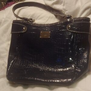 Liz & Co. Glossy Black Crocodile Shoulder Bag